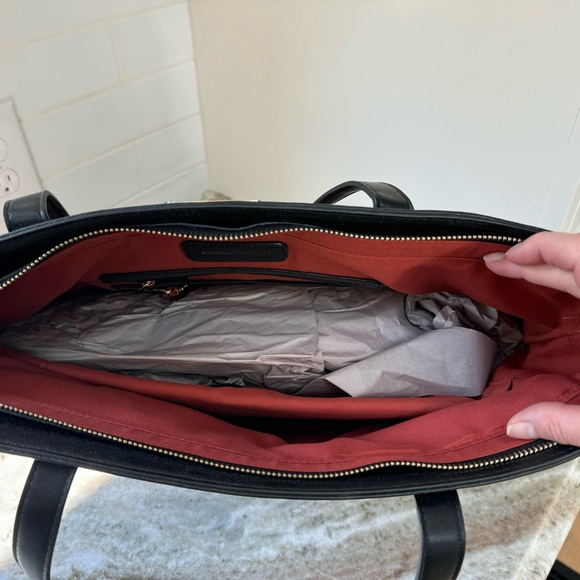 NWT!! Adrienne Vittadini Workbook Tote,Rich brown dark green/black/khaki stripe - Picture 5 of 16